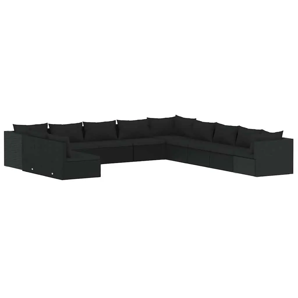 Garden Lounge Set 11 Piece Outdoor Patio Furniture Black Poly Rattan Modular