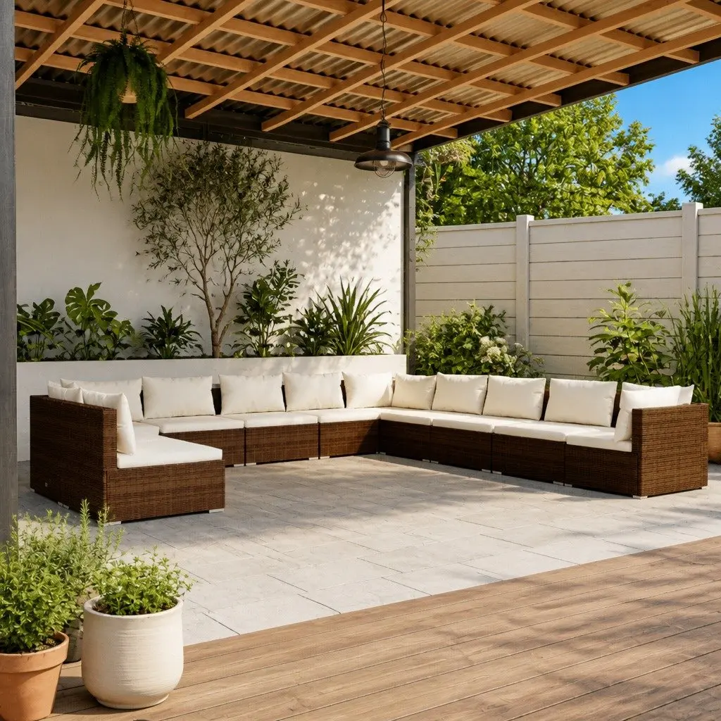 Garden Lounge Set Brown 11 Piece Outdoor Modular Patio Furniture