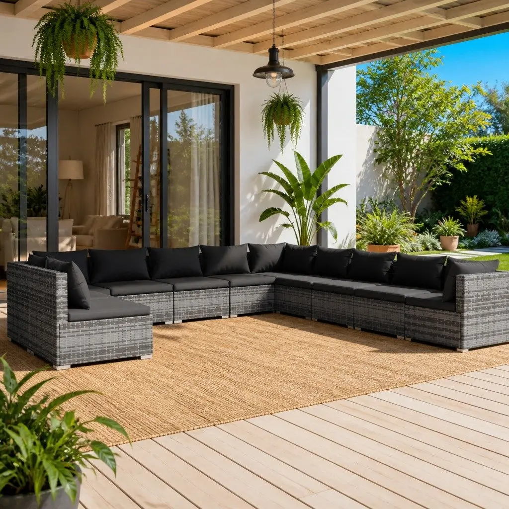 Garden Lounge Set 11 Piece Outdoor Patio Furniture Poly Rattan Grey with