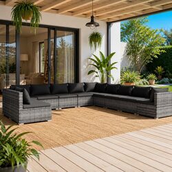 Garden Lounge Set 11 Piece Outdoor Patio Furniture Poly Rattan Grey with