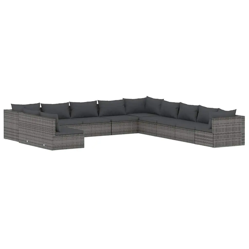 Garden Lounge Set 11 Piece Outdoor Patio Furniture Poly Rattan Grey with