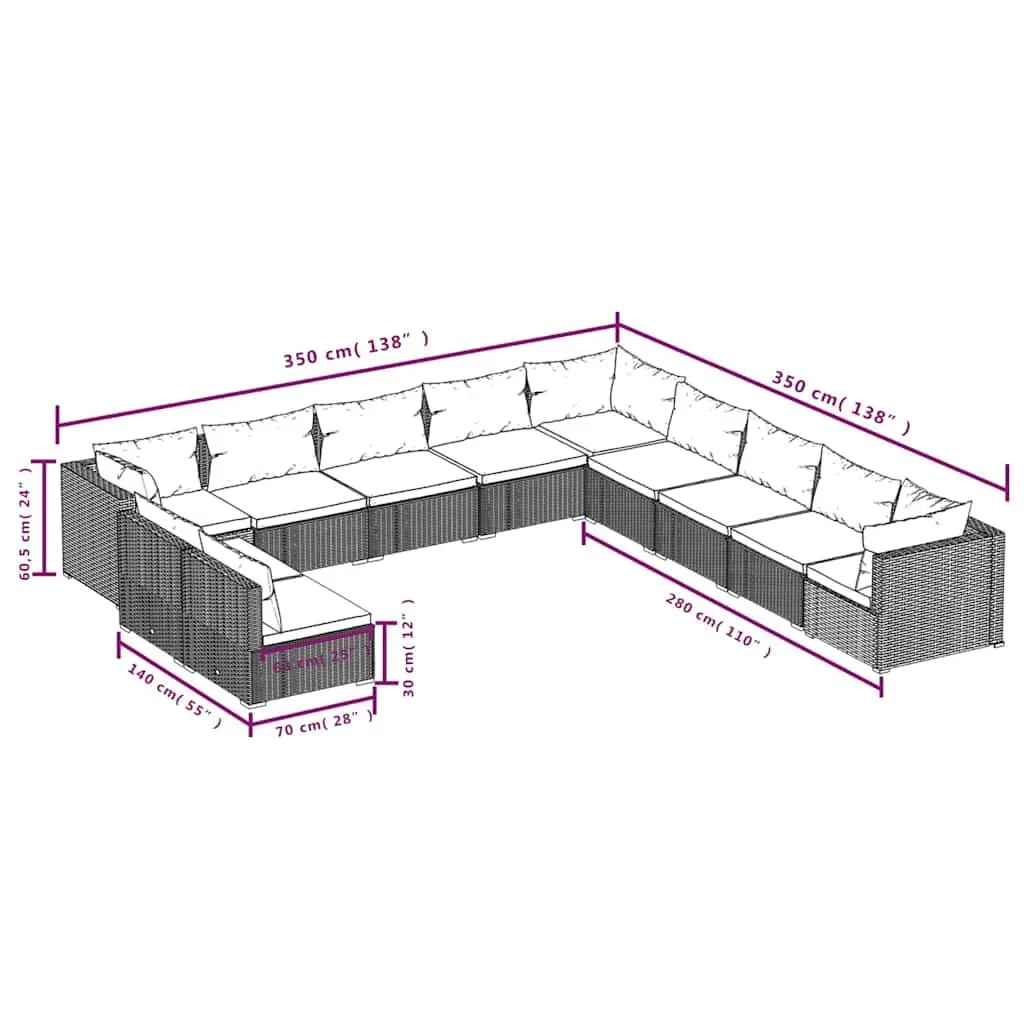 Garden Lounge Set 11 Piece Outdoor Patio Furniture Poly Rattan Grey with