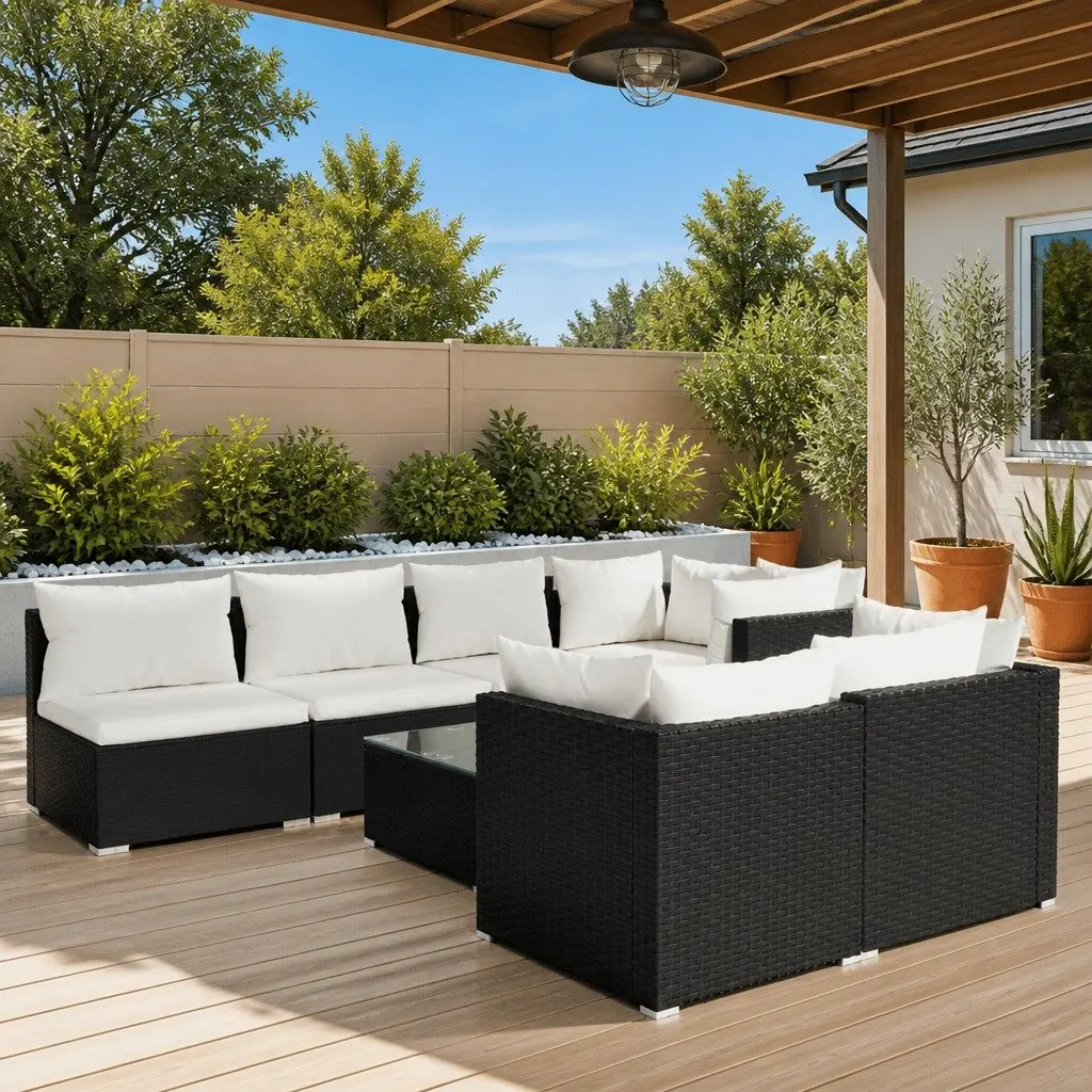 Garden Lounge Set 8 Piece Outdoor Furniture Poly Rattan Black Modular Sectional