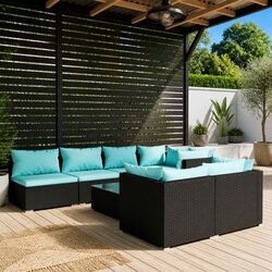 Garden Lounge Set 8 Piece Outdoor Furniture Black Poly Rattan Patio Sofa with