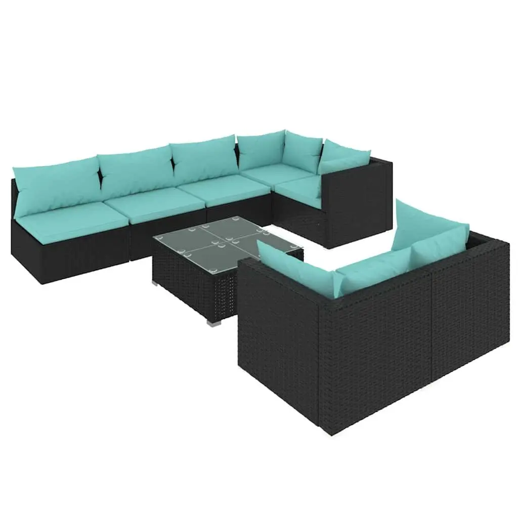 Garden Lounge Set 8 Piece Outdoor Furniture Black Poly Rattan Patio Sofa with