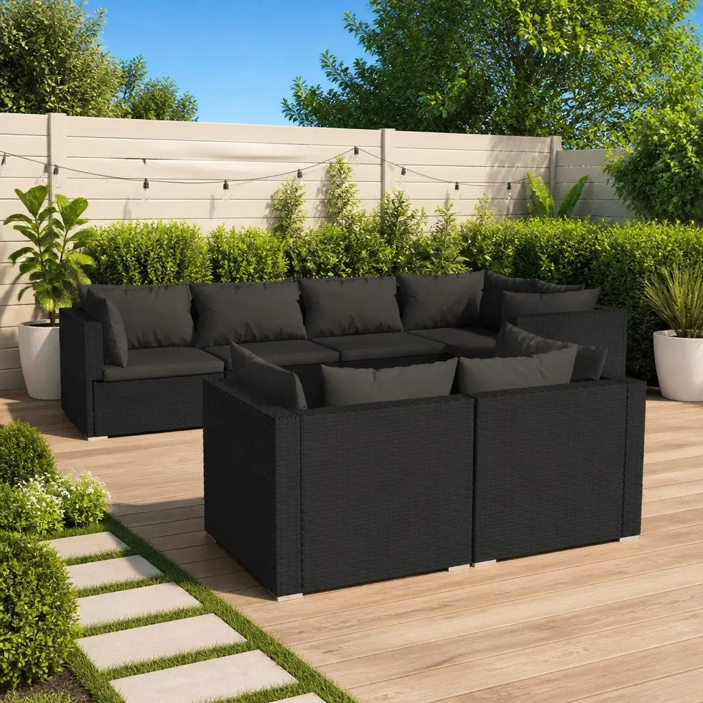 7 Piece Garden Lounge Set Black Modular Outdoor Furniture Patio Sofa Poly Rattan