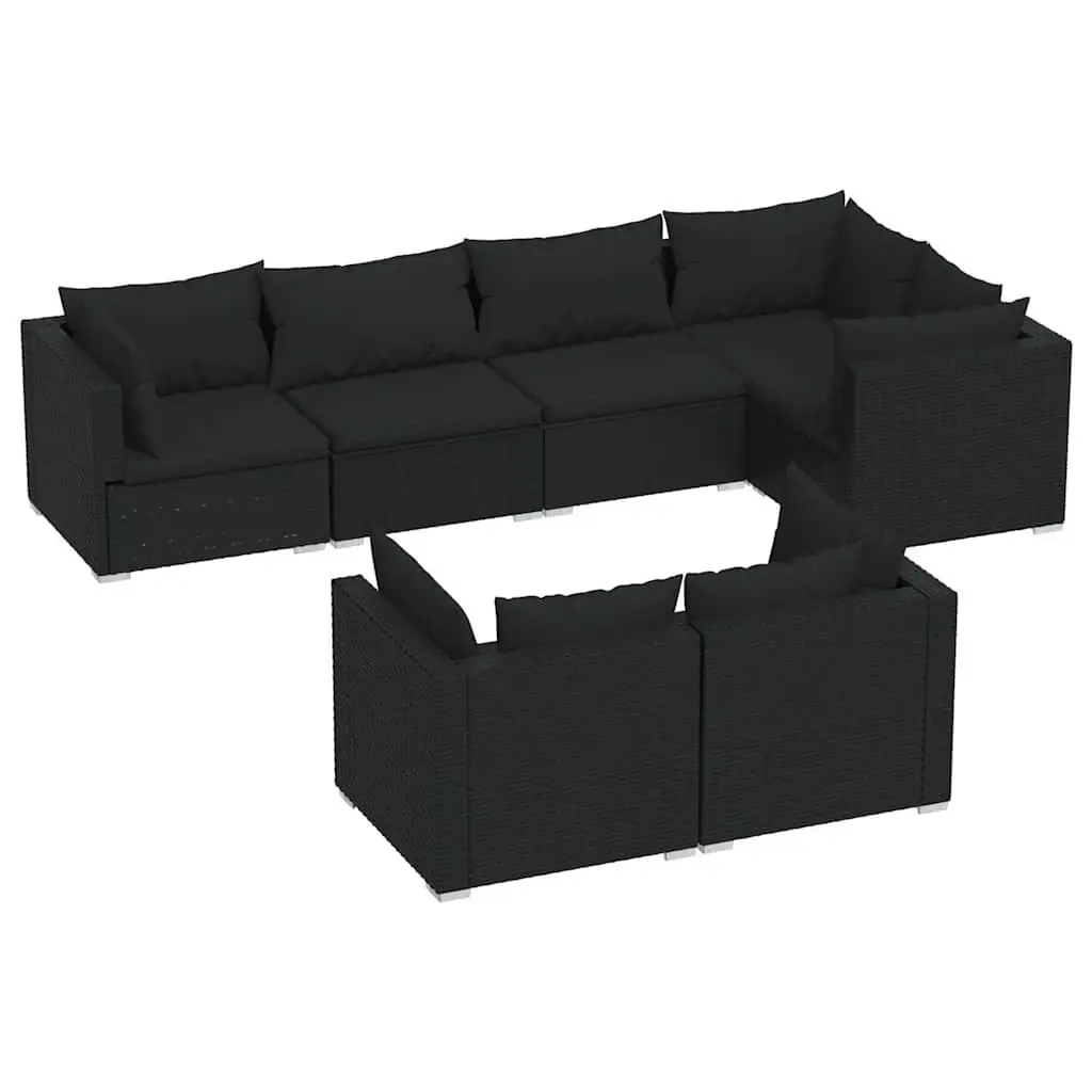 7 Piece Garden Lounge Set Black Modular Outdoor Furniture Patio Sofa Poly Rattan