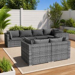 7 Piece Garden Lounge Set Poly Rattan Outdoor Patio Furniture with Cushions Grey