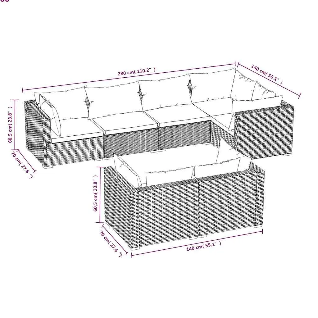 7 Piece Garden Lounge Set Outdoor Patio Furniture Poly Rattan Seating with