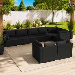 Garden Lounge Set 8 Piece Outdoor Furniture Poly Rattan Sofa Black Cushions