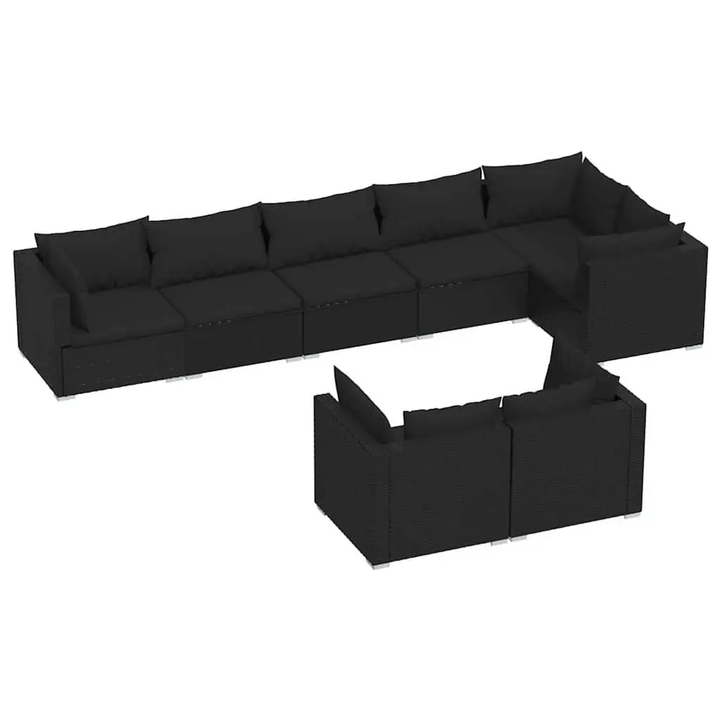 Garden Lounge Set 8 Piece Outdoor Furniture Poly Rattan Sofa Black Cushions