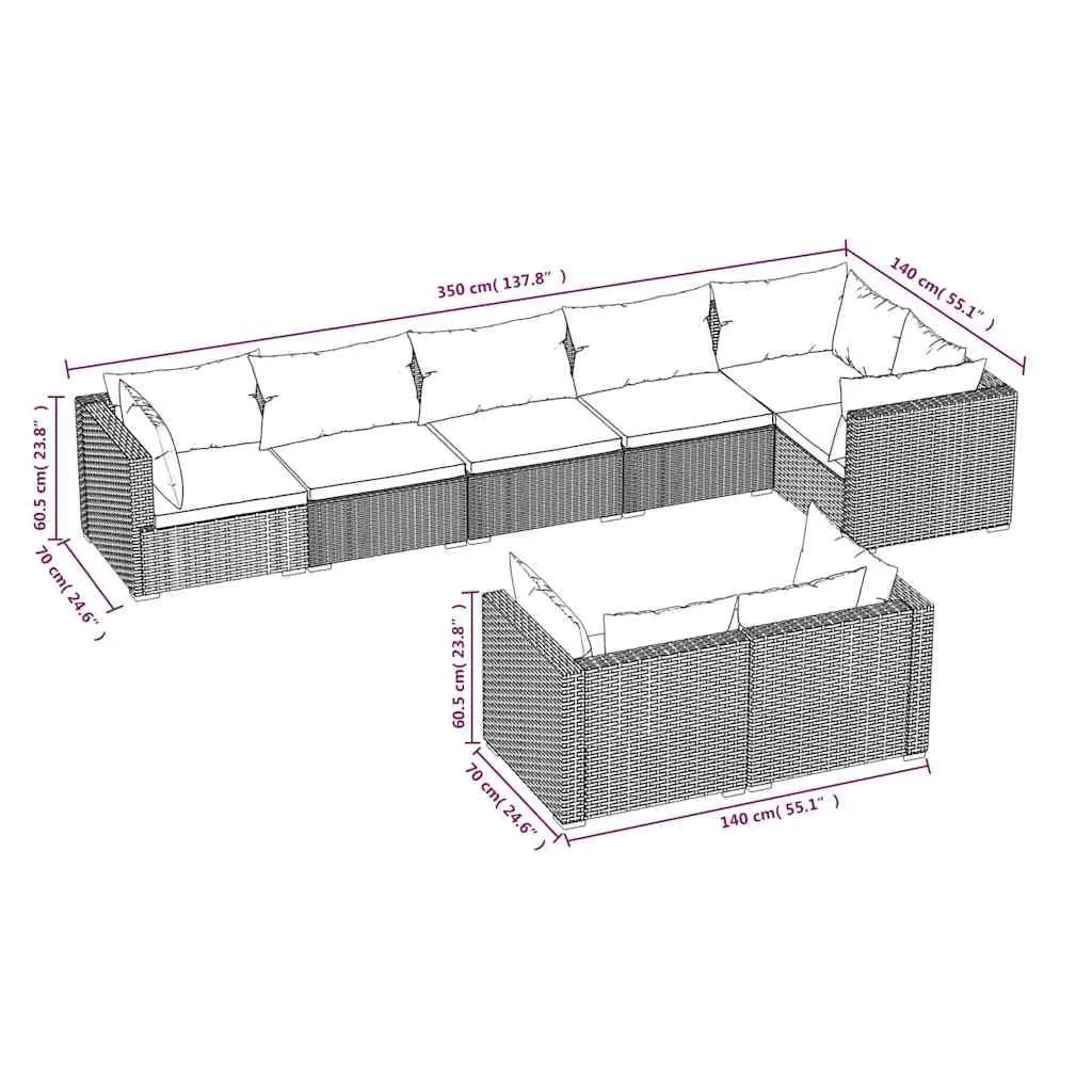 Garden Lounge Set 8 Piece Outdoor Furniture Poly Rattan Sofa Black Cushions