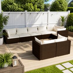 Poly Rattan Garden Lounge Set 8 Piece Outdoor Patio Furniture with Cushions