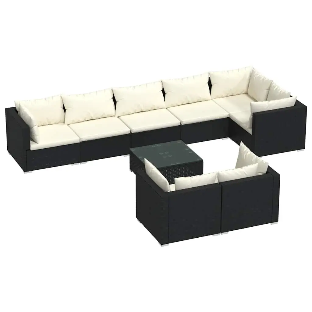 Garden Lounge Set 9 Piece Outdoor Furniture Black Poly Rattan Modular Patio Sofa