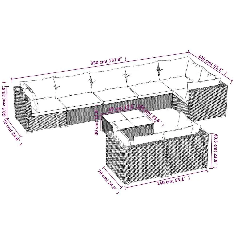Garden Lounge Set 9 Piece Outdoor Furniture Black Poly Rattan Modular Patio Sofa