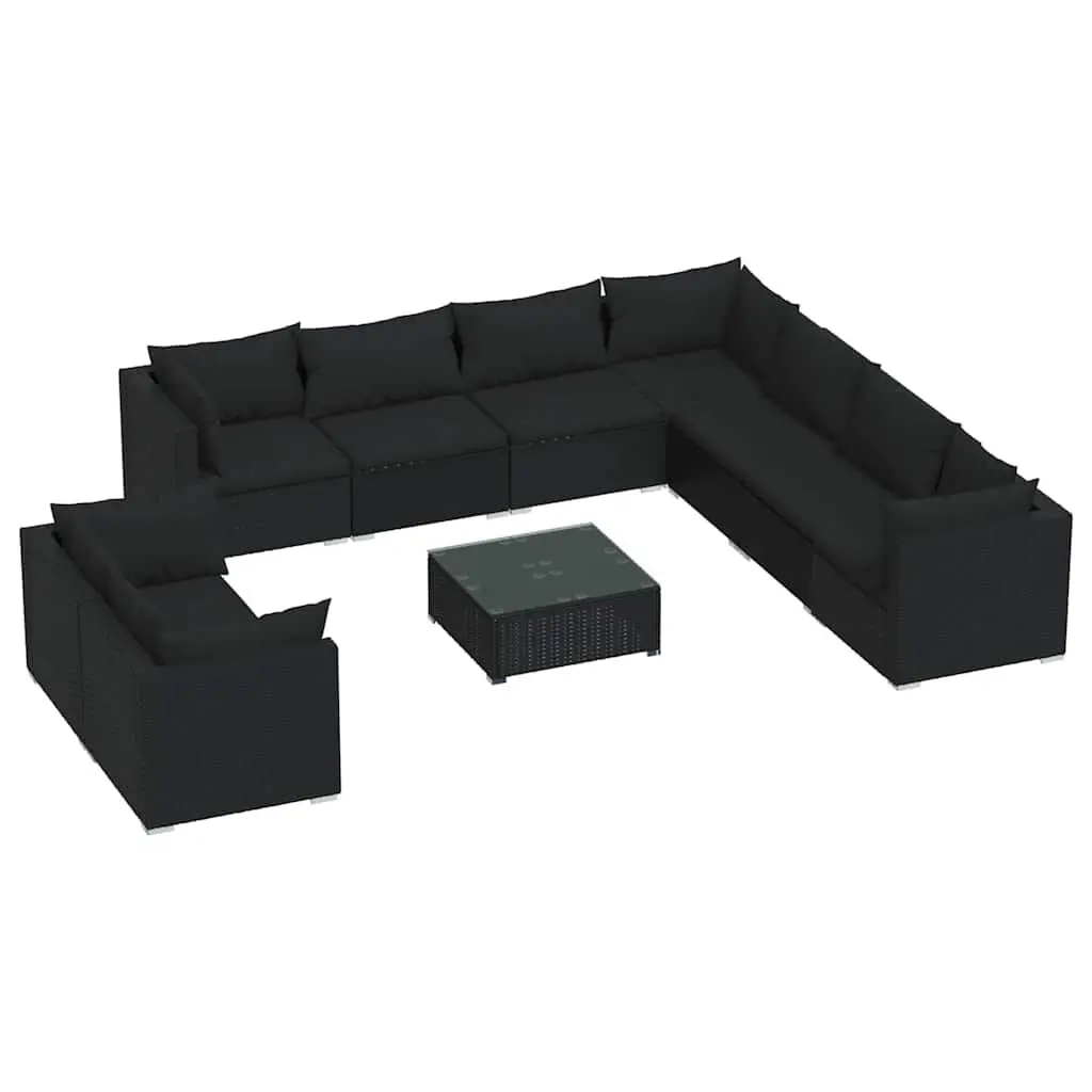 Garden Lounge Set 10 Piece Outdoor Furniture Black Poly Rattan Modular Patio