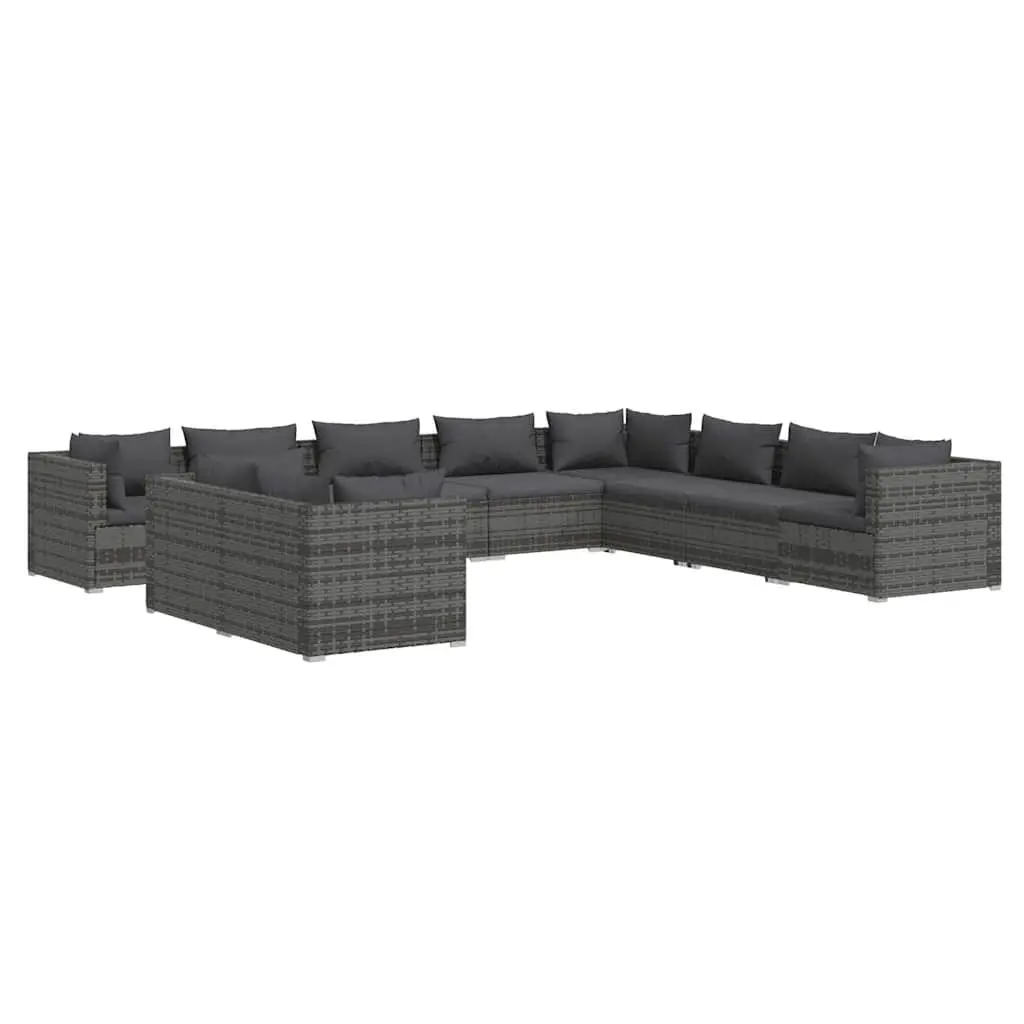Garden Lounge Set 10 Piece Outdoor Furniture Grey Poly Rattan Modular Sofa