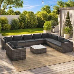 Garden Lounge Set 11 Piece Outdoor Patio Furniture Grey Poly Rattan Modular