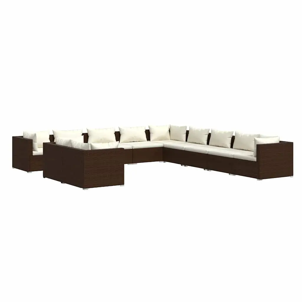 11 Piece Poly Rattan Garden Lounge Set with Cushions Brown Outdoor Furniture