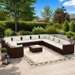 12 Piece Poly Rattan Garden Lounge Set with Cushions Brown Outdoor Furniture