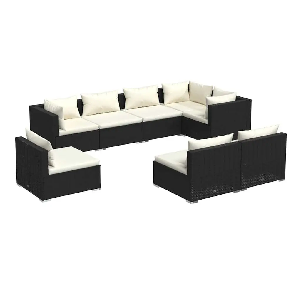 Garden Lounge Set 8 Piece Poly Rattan Outdoor Furniture Black with Cushions