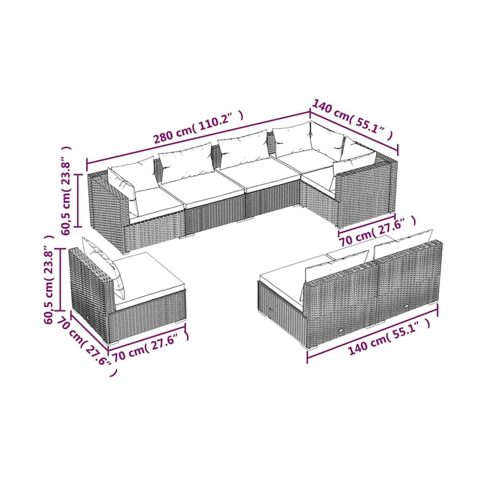 Garden Lounge Set 8 Piece Poly Rattan Outdoor Furniture Black with Cushions