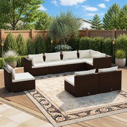 Garden Lounge Set 8 Piece Poly Rattan Outdoor Furniture with Cushions Brown