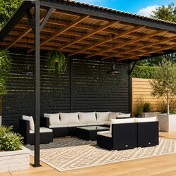 Garden Lounge Set 9 Piece Outdoor Patio Furniture Poly Rattan Black Cushions