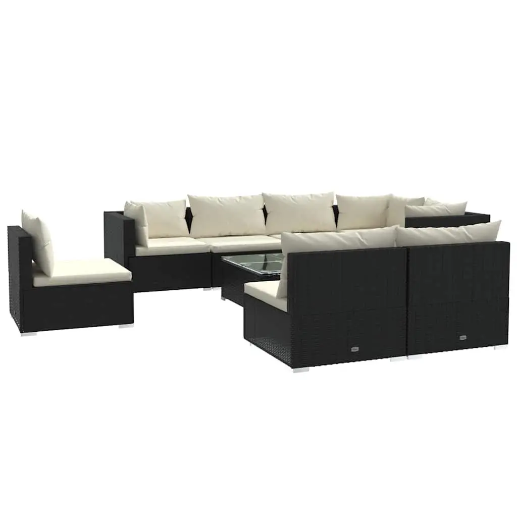Garden Lounge Set Black 9 Piece Modular Outdoor Patio Furniture with Cushions
