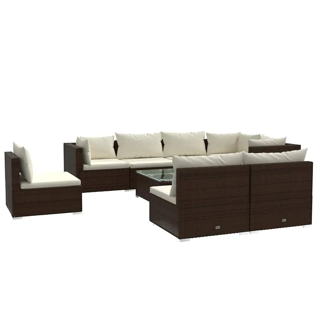Garden Lounge Set 9 Piece Poly Rattan Outdoor Furniture Brown Modular Patio Sofa