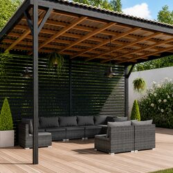 Garden Lounge Set 9 Piece Outdoor Furniture Poly Rattan Grey Modular Patio Sofa