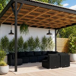 Garden Lounge Set 9 Piece Outdoor Furniture Poly Rattan Patio Sofa Black Modular