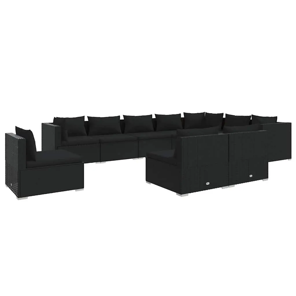 Garden Lounge Set 10 Piece Poly Rattan Patio Furniture with Cushions Black
