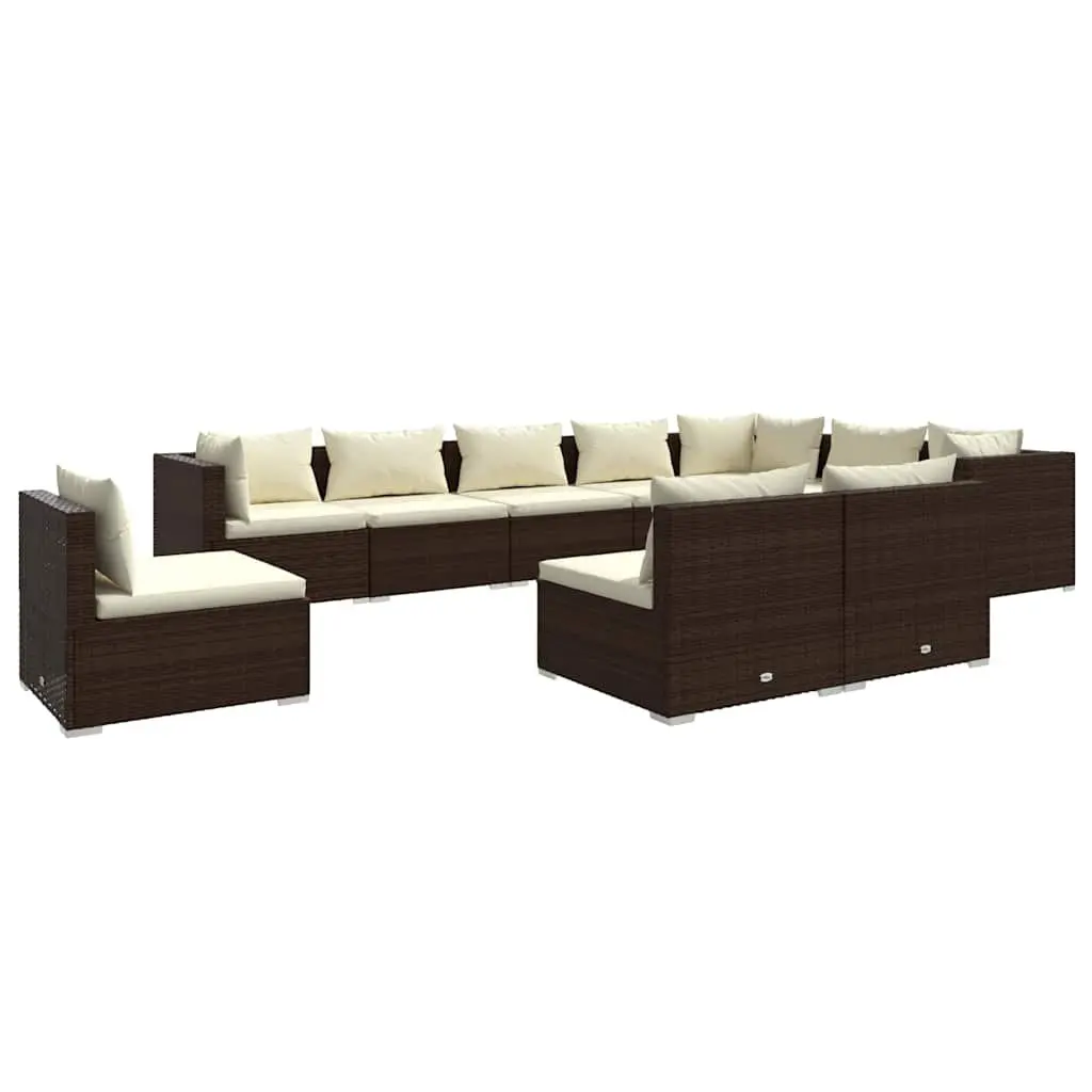 Garden Lounge Set Brown 10 Piece Modular Poly Rattan Outdoor Furniture with Sturdy Frame and Water-Resistant Cushions