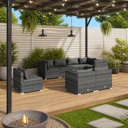 Garden Lounge Set 8 Piece Outdoor Patio Furniture Poly Rattan Grey Modular Sofa