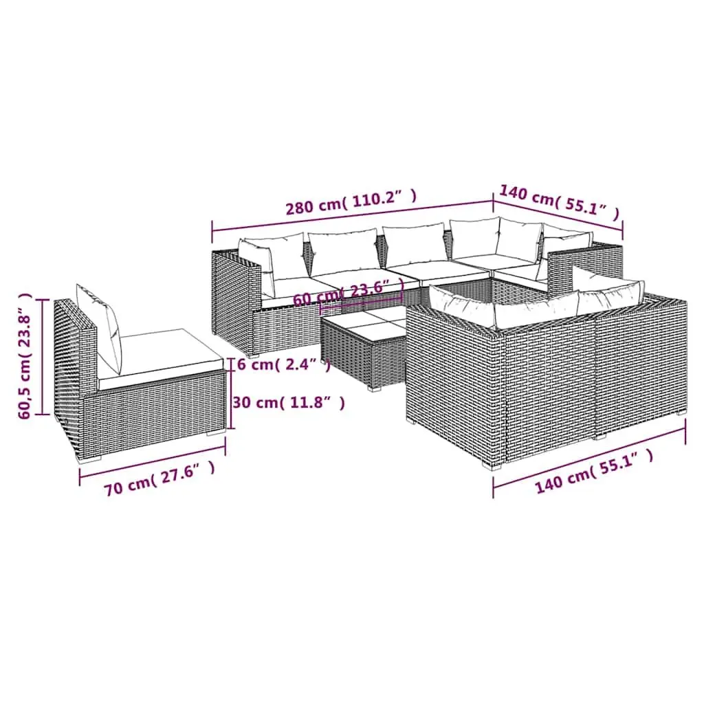 9 Piece Outdoor Lounge Set with Flexible Arrangement