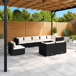 Outdoor Lounge Set 9 Piece Garden Furniture Poly Rattan Patio Sofa Black