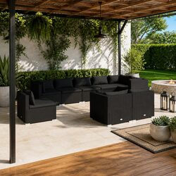 Poly Rattan Garden Lounge Set 9 Piece Outdoor Patio Furniture with Cushions