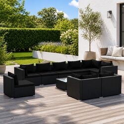 Garden Lounge Set 10 Piece Poly Rattan Outdoor Furniture Black Modular Patio