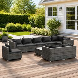 Garden Lounge Set 10 Piece Outdoor Patio Furniture Poly Rattan with Cushions