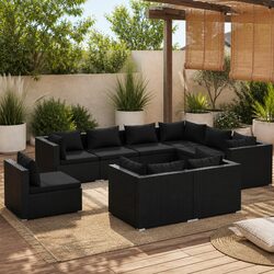 Garden Lounge Set 9 Piece Poly Rattan Outdoor Furniture with Cushions Black