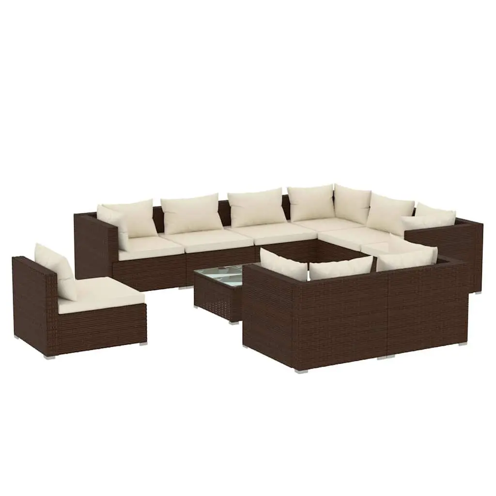 Garden Lounge Set 10 Piece Poly Rattan Outdoor Furniture Brown with Cushions