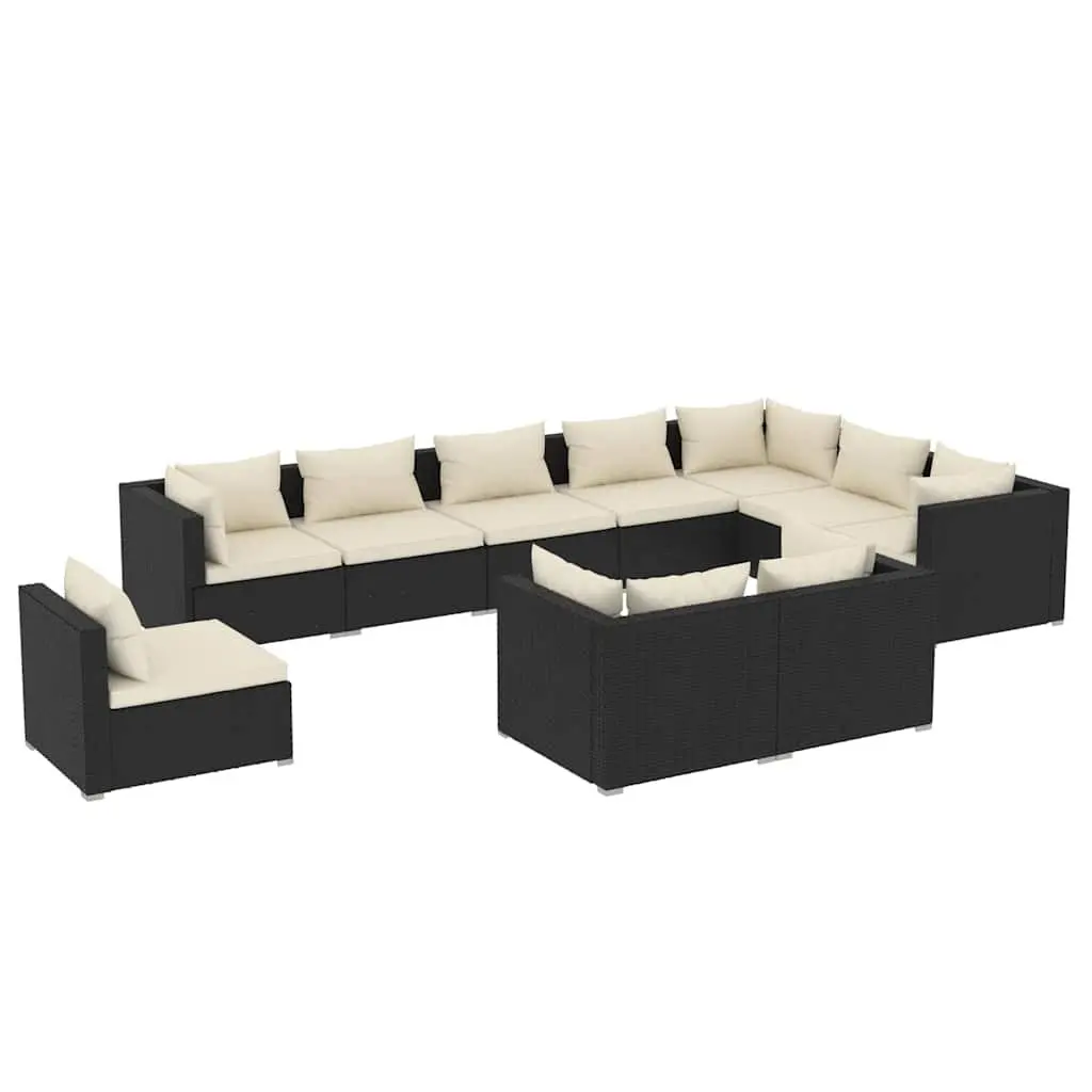 Garden Lounge Set 10 Piece Poly Rattan Outdoor Furniture with Cushions Black