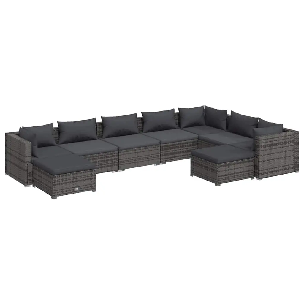 Garden Lounge Set 9 Piece Outdoor Patio Furniture Poly Rattan Grey with Cushions