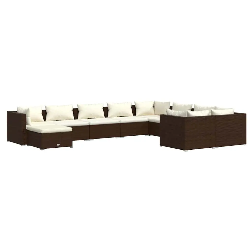 Garden Lounge Set 10 Piece Outdoor Furniture Poly Rattan Brown with Cushions