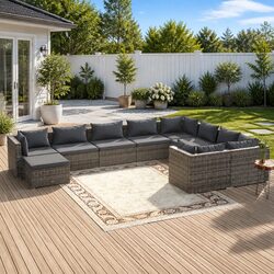 10 Piece Poly Rattan Garden Lounge Set Outdoor Patio Furniture with Cushions