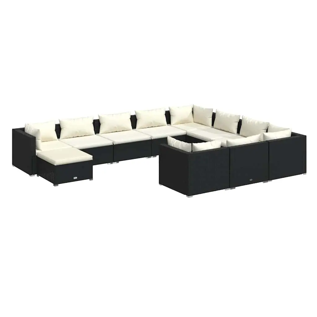 Garden Lounge Set 11 Piece Outdoor Furniture Poly Rattan Black Modular Patio