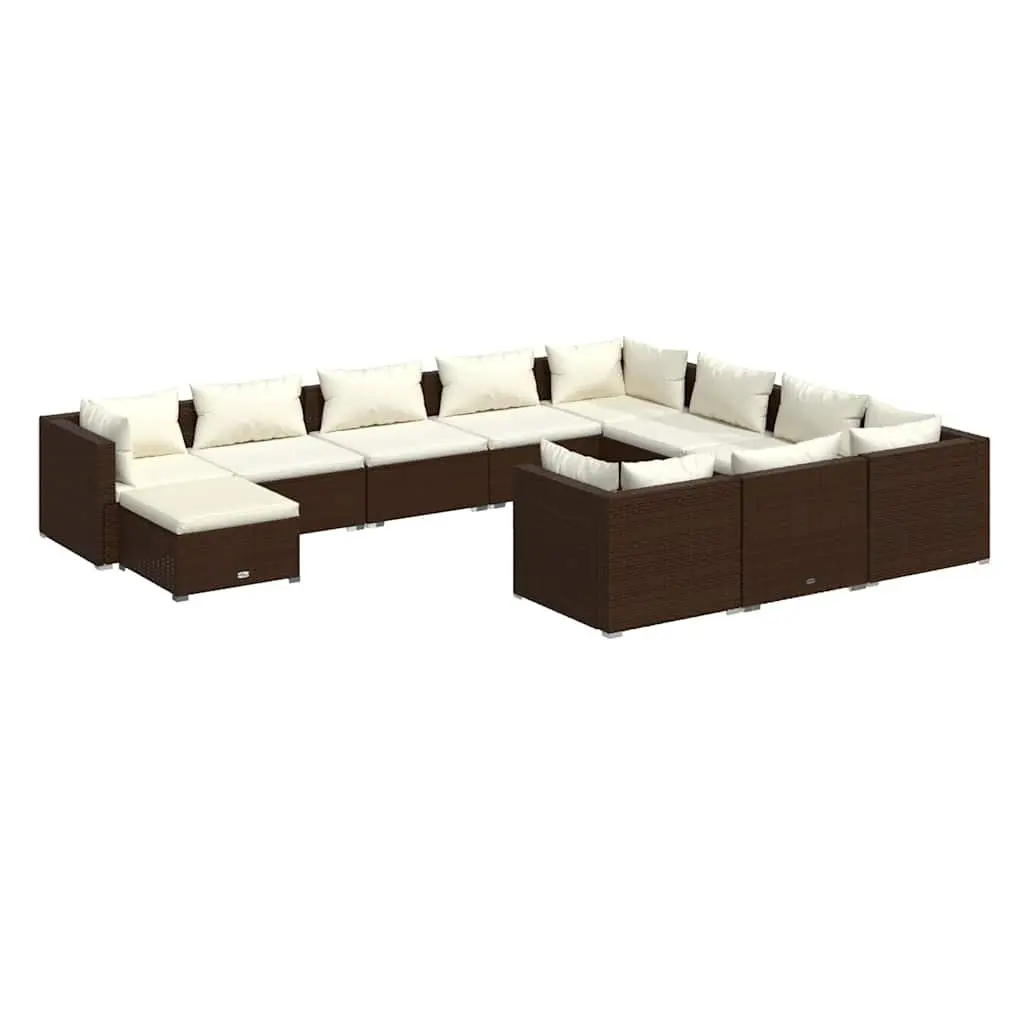 Garden Lounge Set 11 Piece Poly Rattan Outdoor Furniture with Cushions Brown