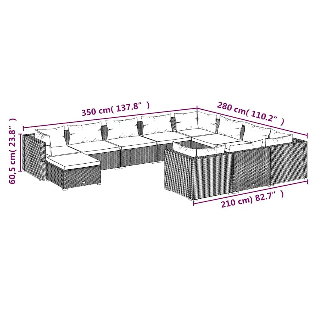 Garden Lounge Set 11 Piece Poly Rattan Outdoor Furniture Patio Cushions Grey