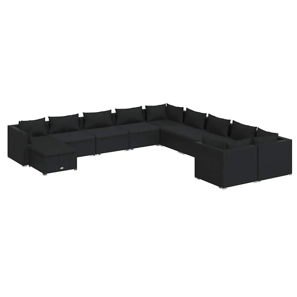 Garden Lounge Set Black 11 Piece Outdoor Patio Furniture Weather-Resistant PE Rattan Cushions